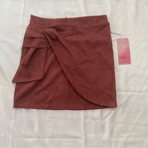 Brown Mini Wrap Skirt with Tie Front
